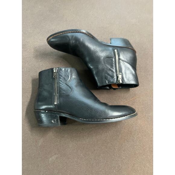 Coach Black Leather Zipped Bootie Metal Logo On Heel Women's Size 6 - Picture 5 of 15